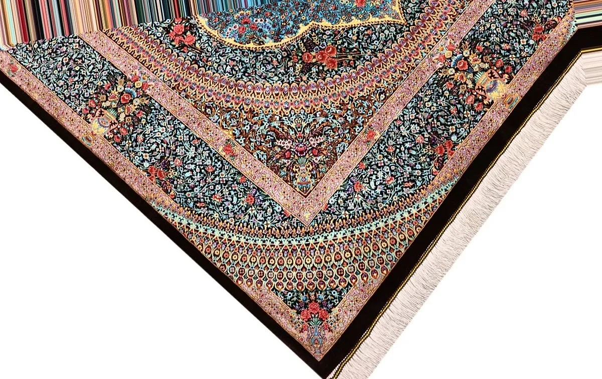 Qom Persian Rug — hand-knotted, 200 × 133 cm, Silk