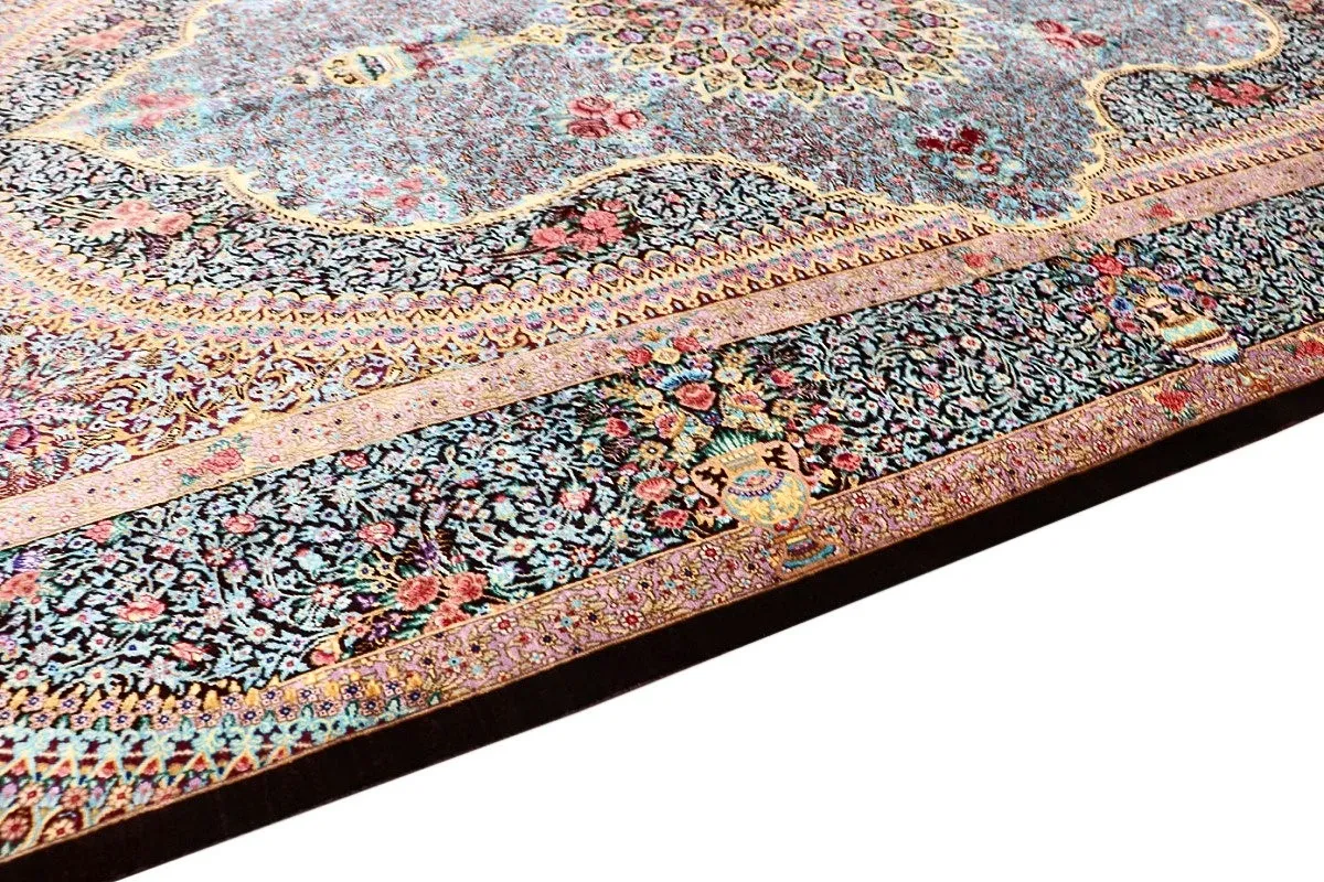 Qom Persian Rug — hand-knotted, 200 × 133 cm, Silk