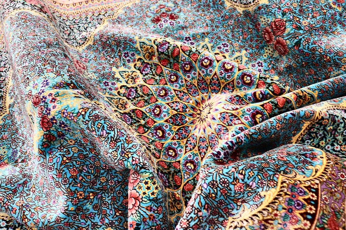 Qom Persian Rug — hand-knotted, 200 × 133 cm, Silk