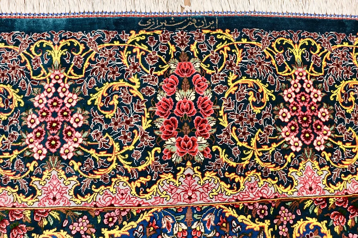 Qom Persian Rug — hand-knotted, 200 × 135 cm, Silk