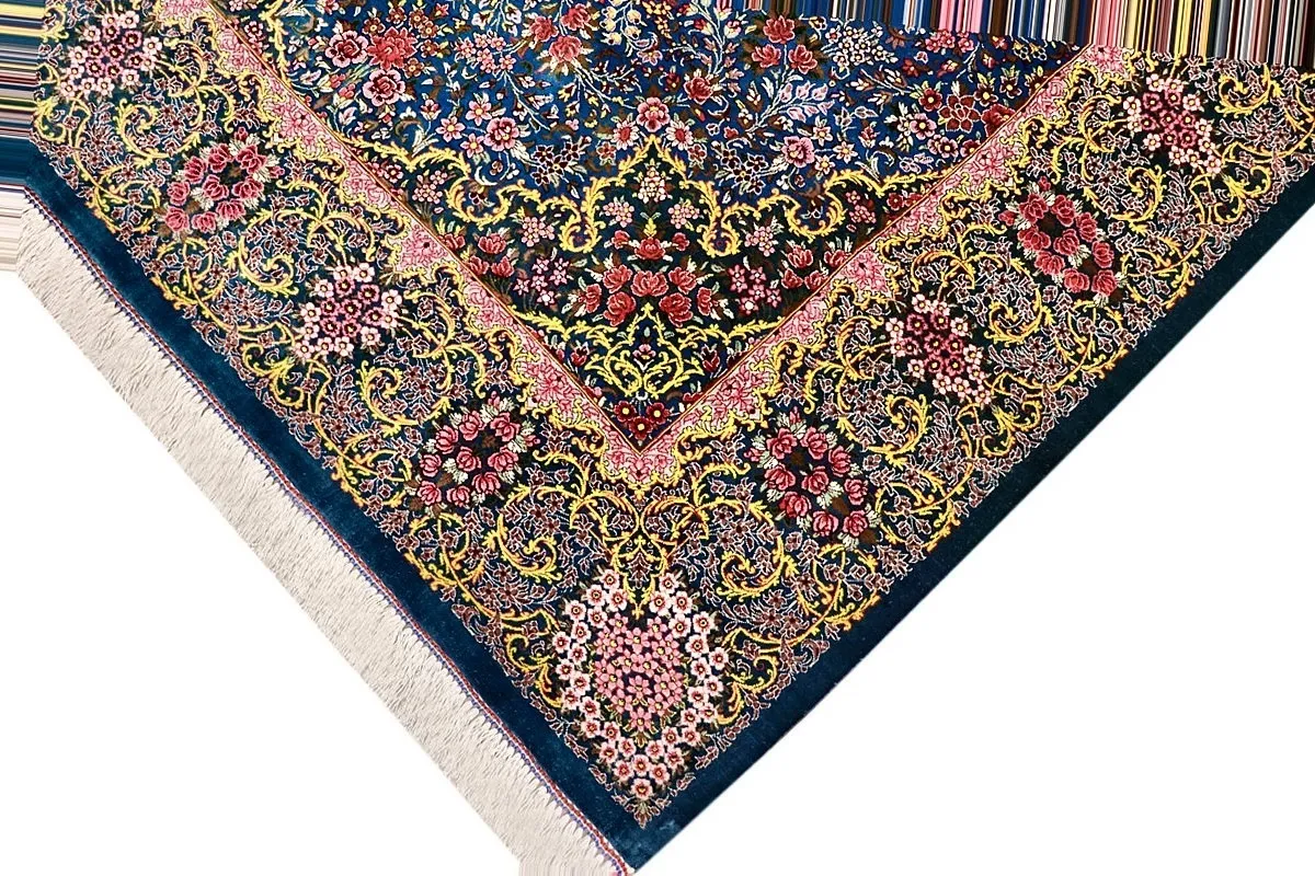 Qom Persian Rug — hand-knotted, 200 × 135 cm, Silk