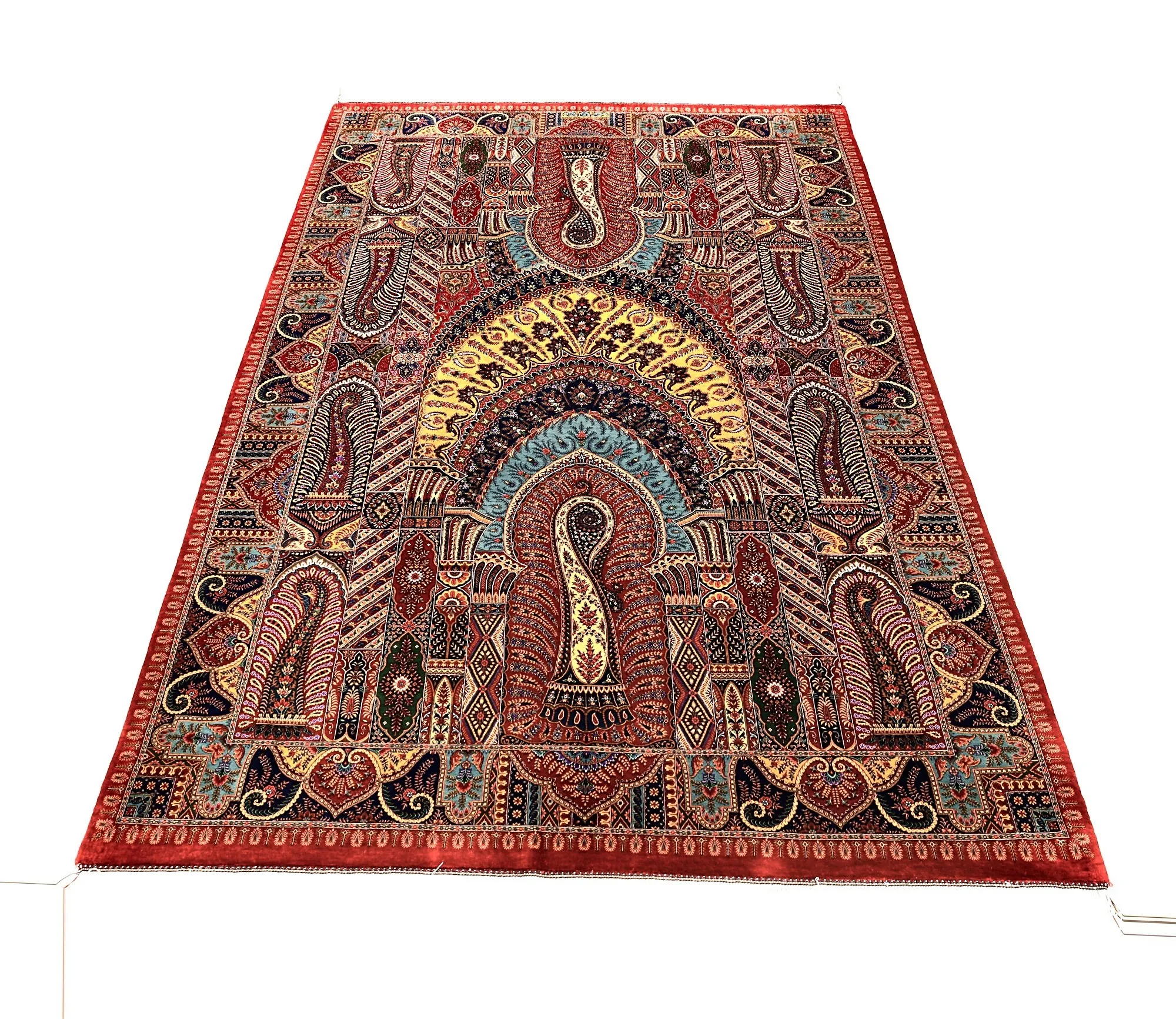 Hand-Knotted Silk Qom Persian Rug, 205 × 140 cm