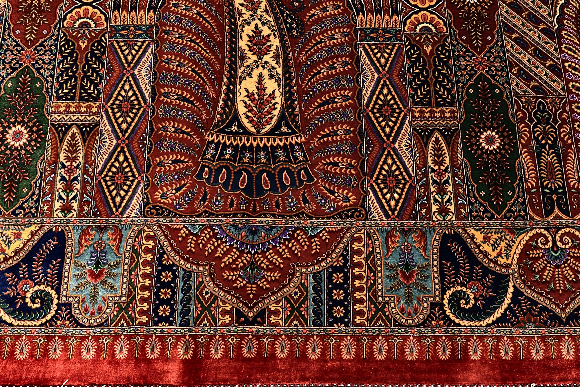 Hand-Knotted Silk Qom Persian Rug, 205 × 140 cm