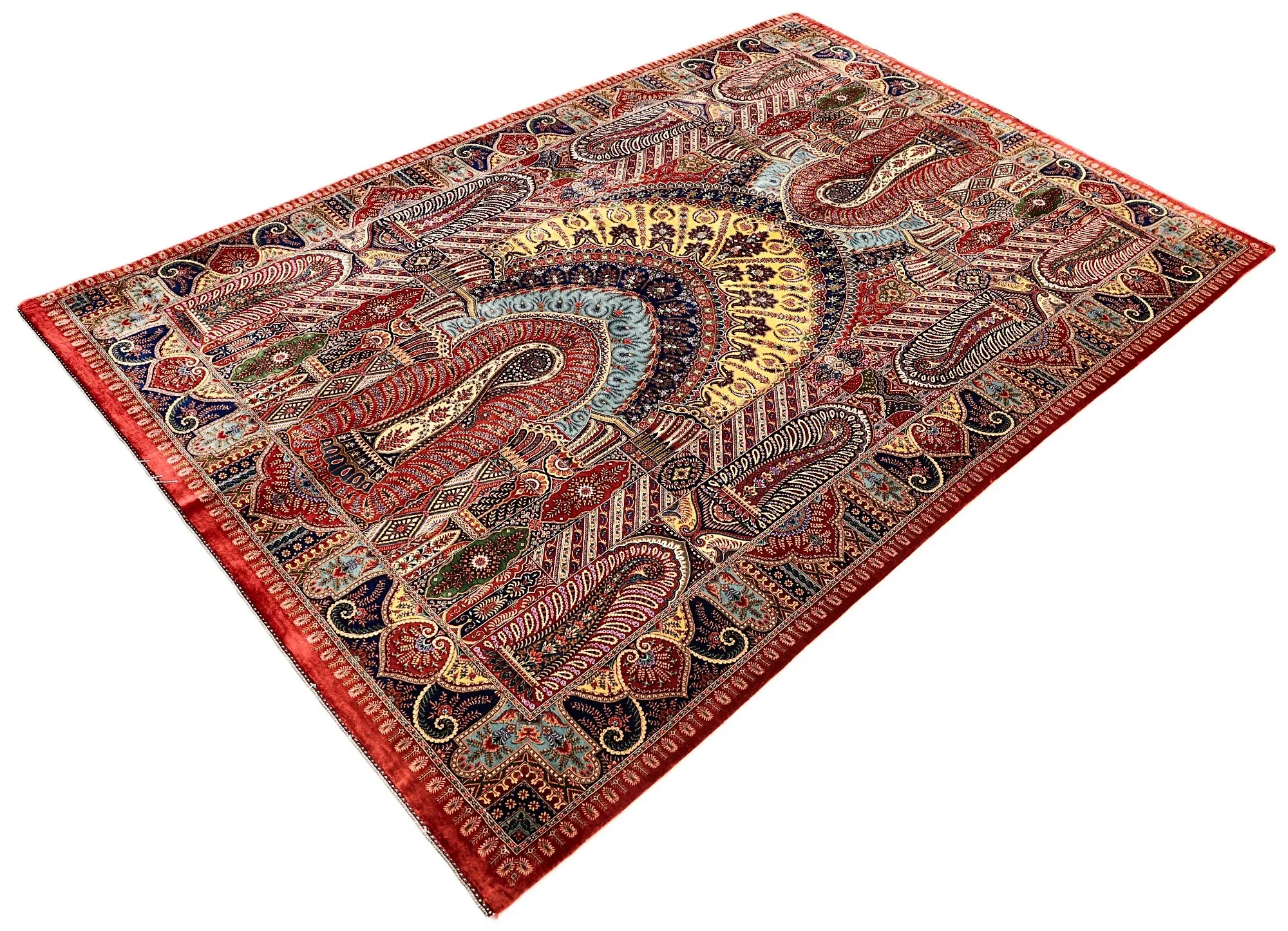 Hand-Knotted Silk Qom Persian Rug, 205 × 140 cm