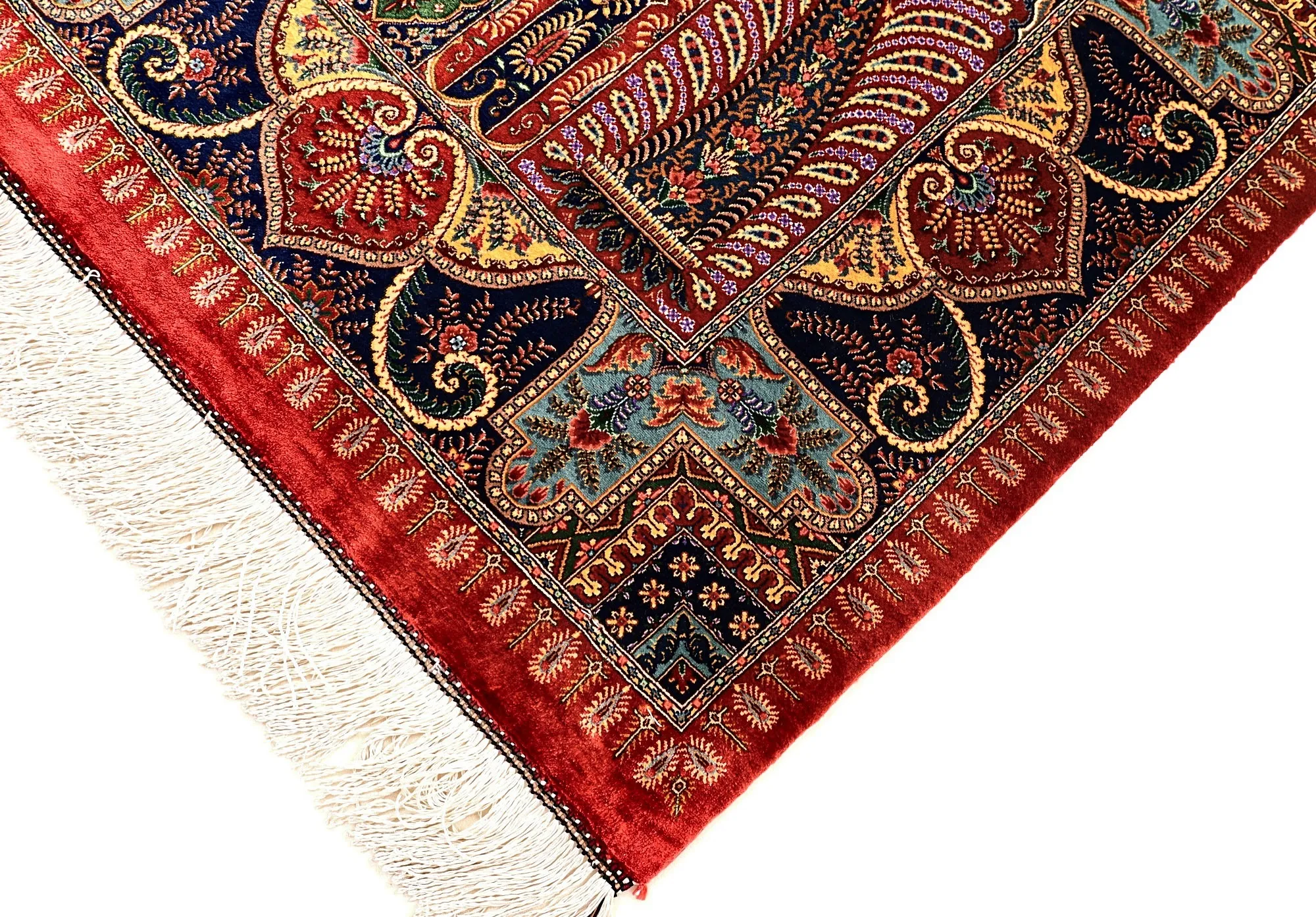 Hand-Knotted Silk Qom Persian Rug, 205 × 140 cm