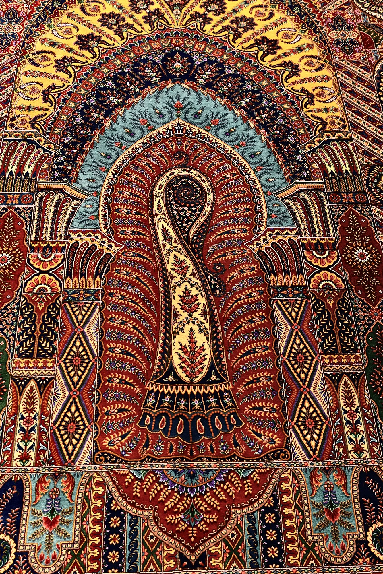 Hand-Knotted Silk Qom Persian Rug, 205 × 140 cm