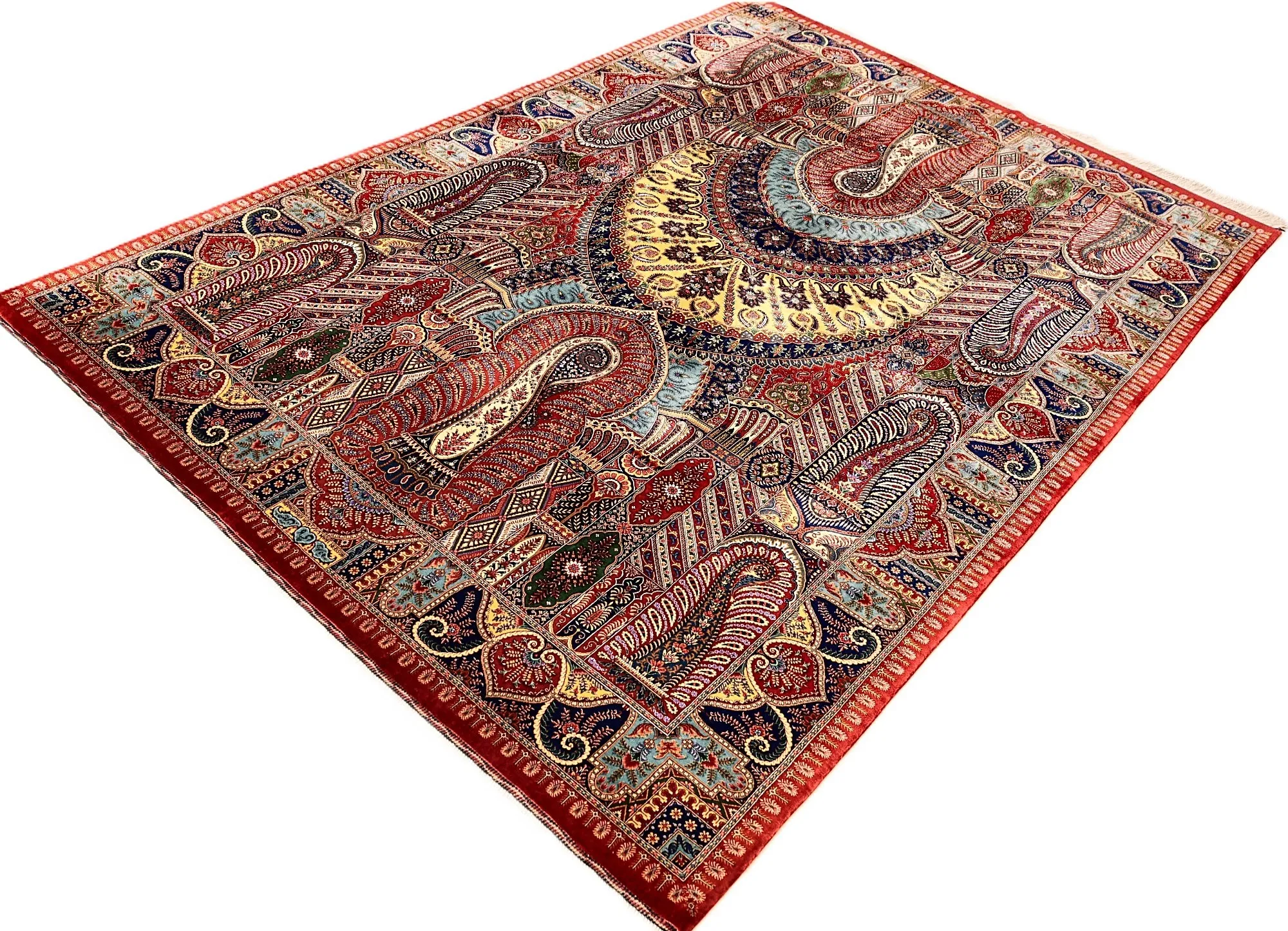 Hand-Knotted Silk Qom Persian Rug, 205 × 140 cm