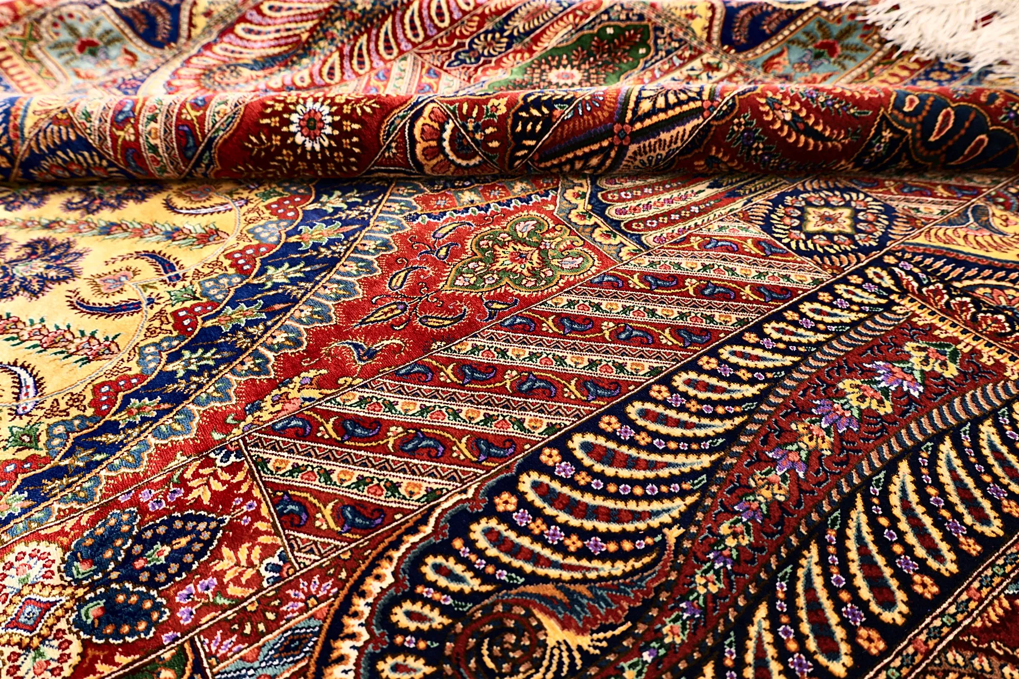 Hand-Knotted Silk Qom Persian Rug, 205 × 140 cm
