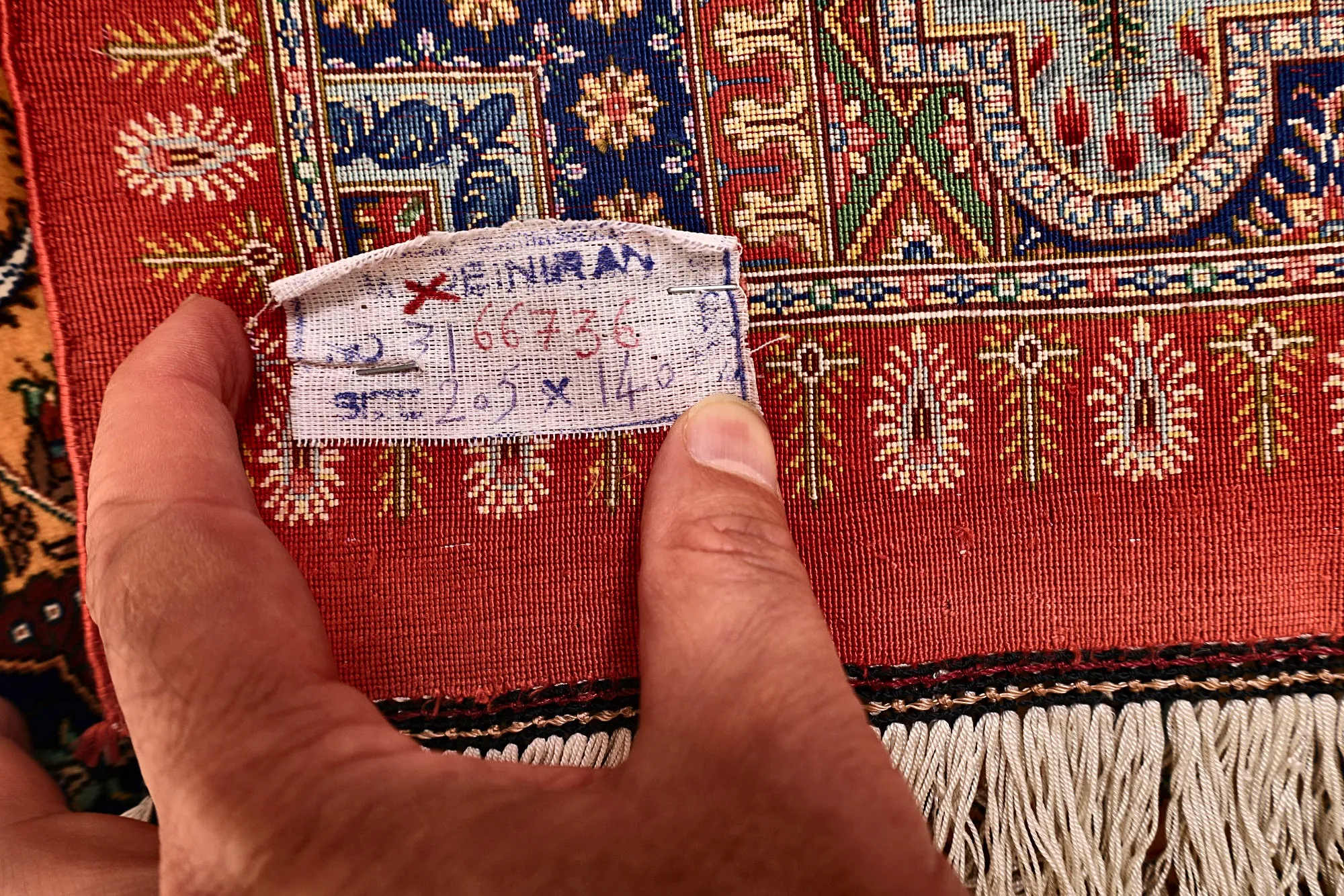 Hand-Knotted Silk Qom Persian Rug, 205 × 140 cm