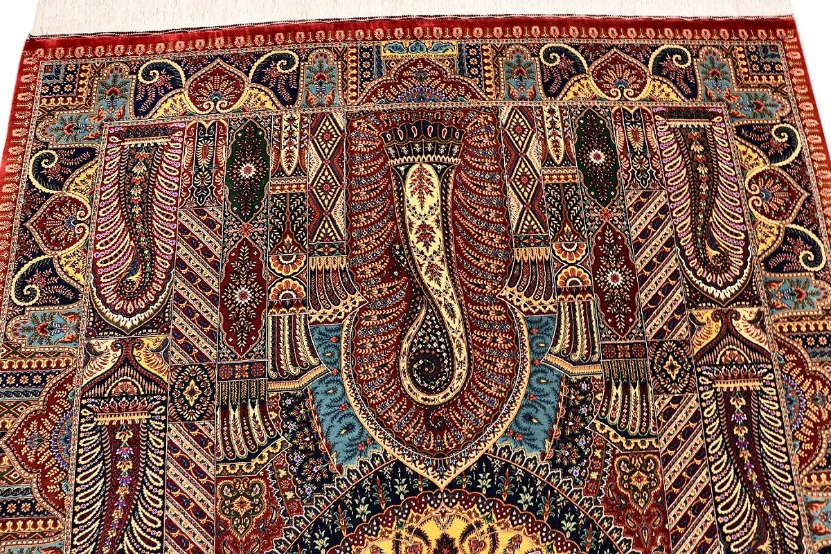 Hand-Knotted Silk Qom Persian Rug, 205 × 140 cm