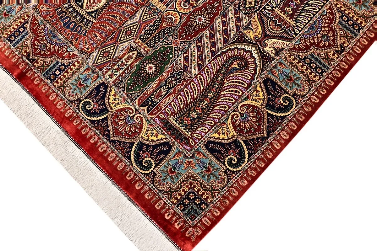 Hand-Knotted Silk Qom Persian Rug, 205 × 140 cm