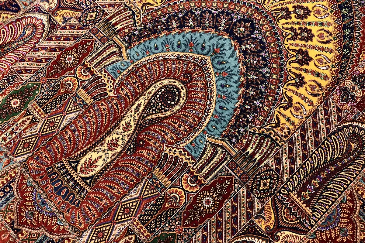 Hand-Knotted Silk Qom Persian Rug, 205 × 140 cm