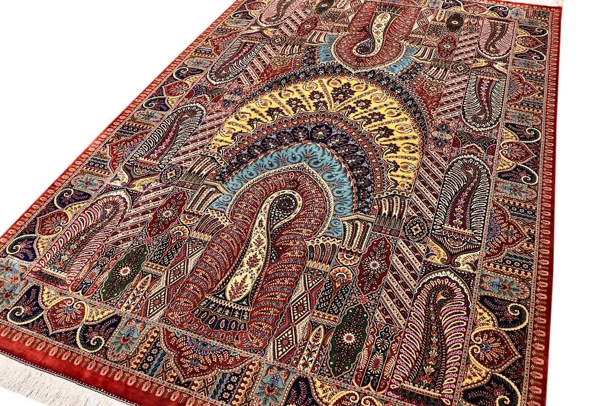 Hand-Knotted Silk Qom Persian Rug, 205 × 140 cm