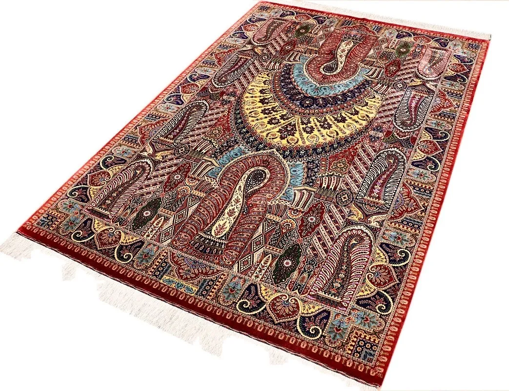 Hand-Knotted Silk Qom Persian Rug, 205 × 140 cm