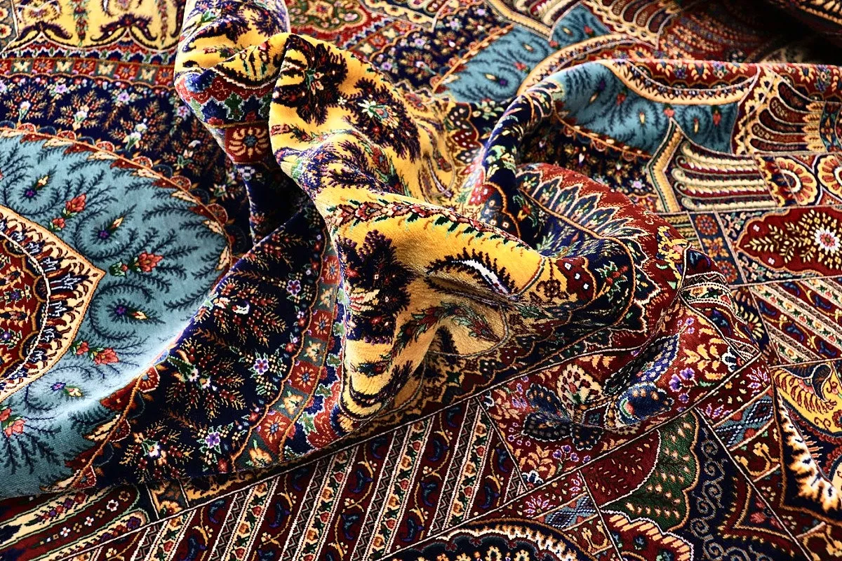 Hand-Knotted Silk Qom Persian Rug, 205 × 140 cm