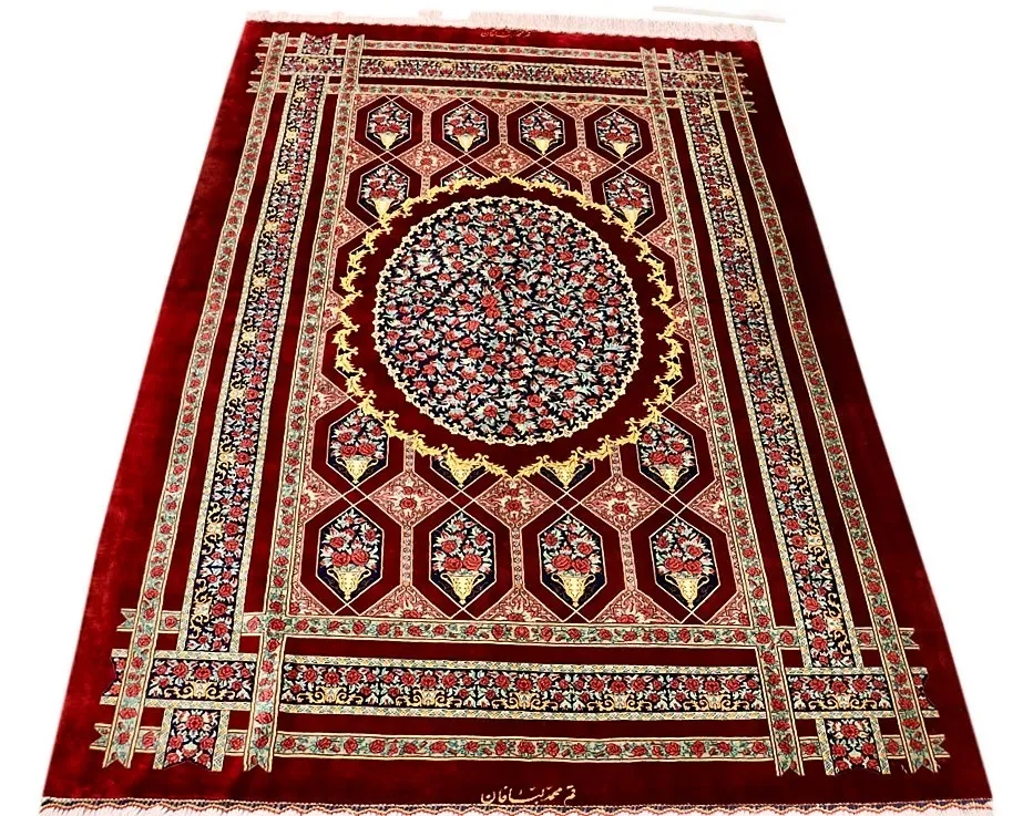 Qom Persian Rug — hand-knotted, 200 × 130 cm, Silk