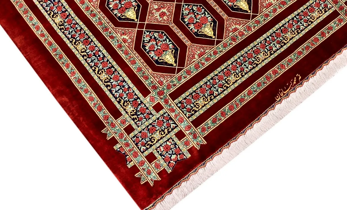 Qom Persian Rug — hand-knotted, 200 × 130 cm, Silk