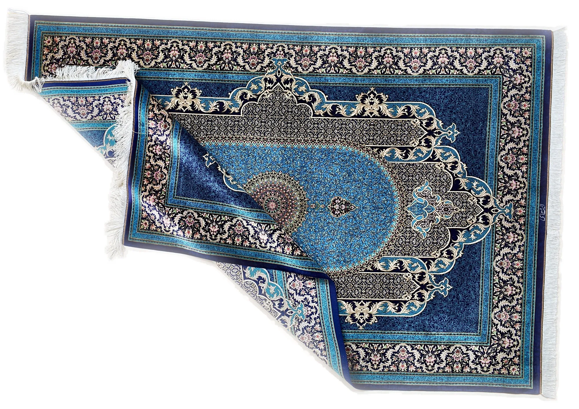 118113-01 Hand-Knotted Silk Qom Persian Rug, 200 × 140 cm