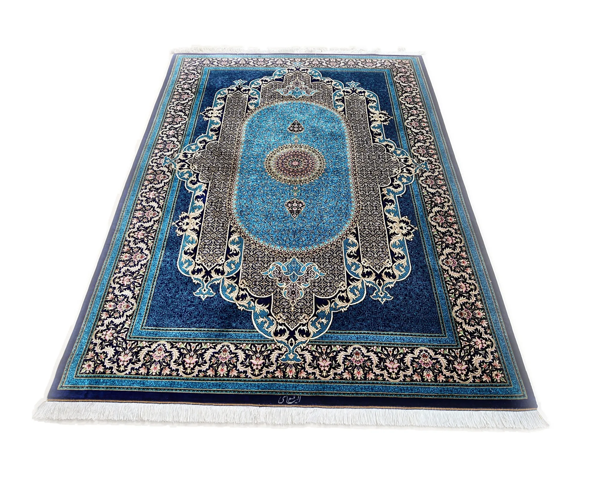118113-02 Hand-Knotted Silk Qom Persian Rug, 200 × 140 cm