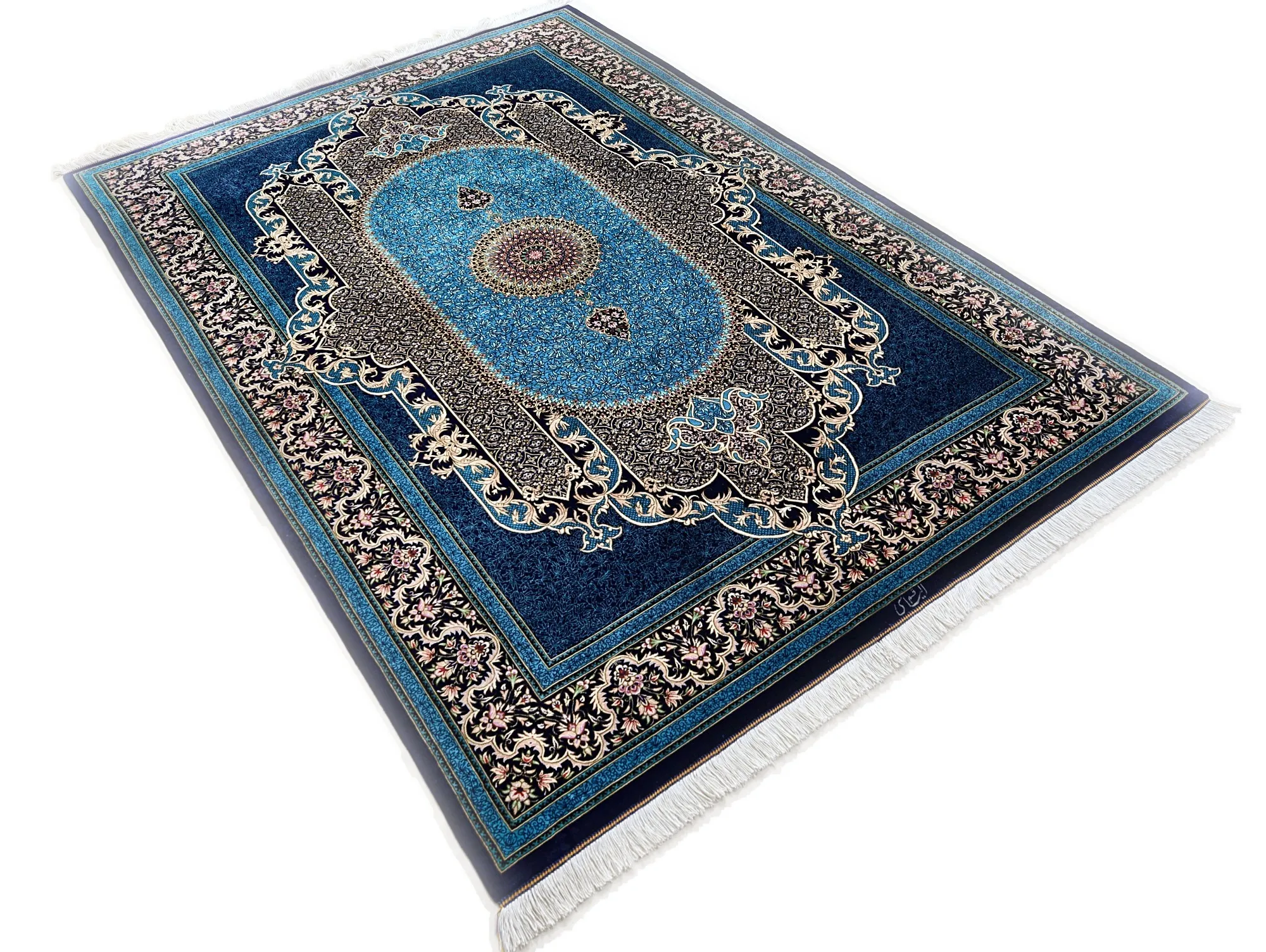 118113-03 Hand-Knotted Silk Qom Persian Rug, 200 × 140 cm