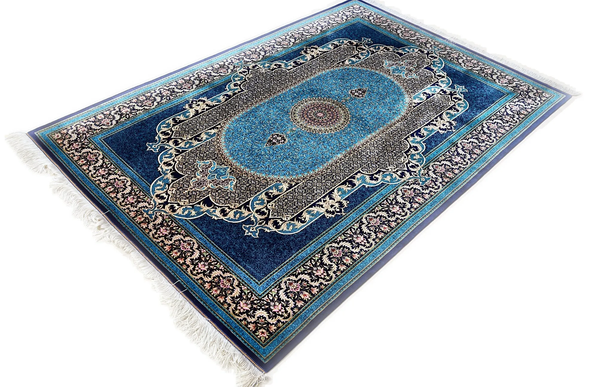 118113-06 Hand-Knotted Silk Qom Persian Rug, 200 × 140 cm