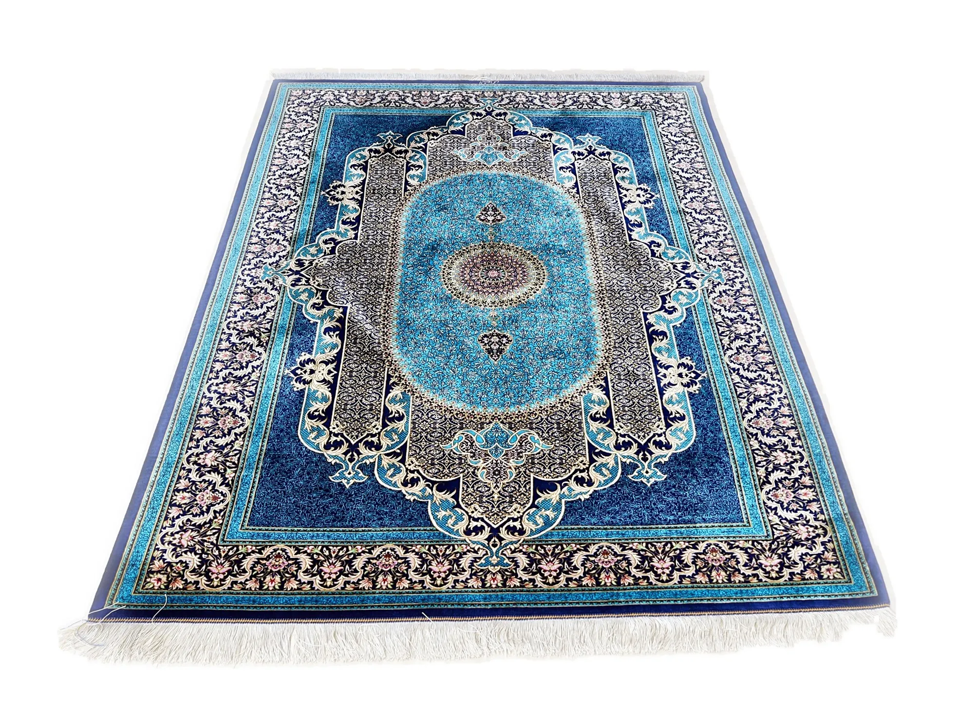 118113-07 Hand-Knotted Silk Qom Persian Rug, 200 × 140 cm