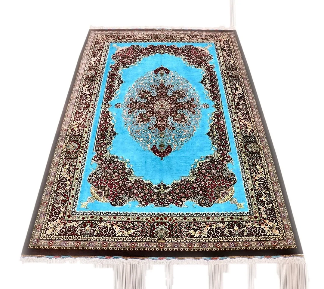 118114-03 Hand-Knotted Silk Qom Persian Rug, 202 × 135 cm