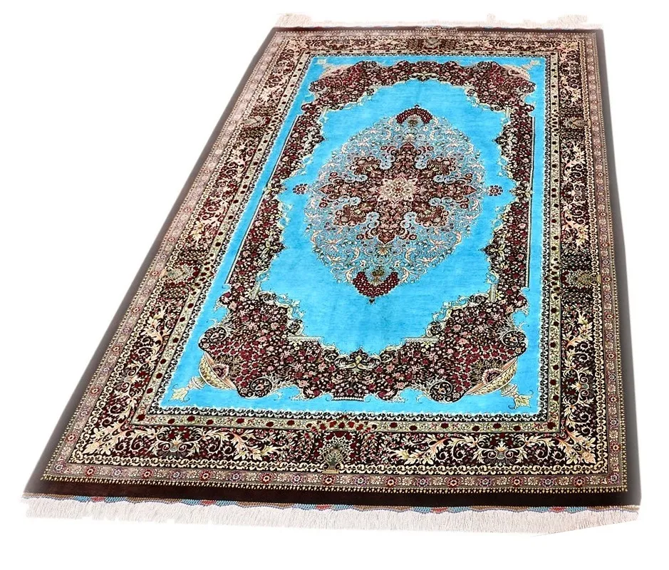 118114-04 Hand-Knotted Silk Qom Persian Rug, 202 × 135 cm