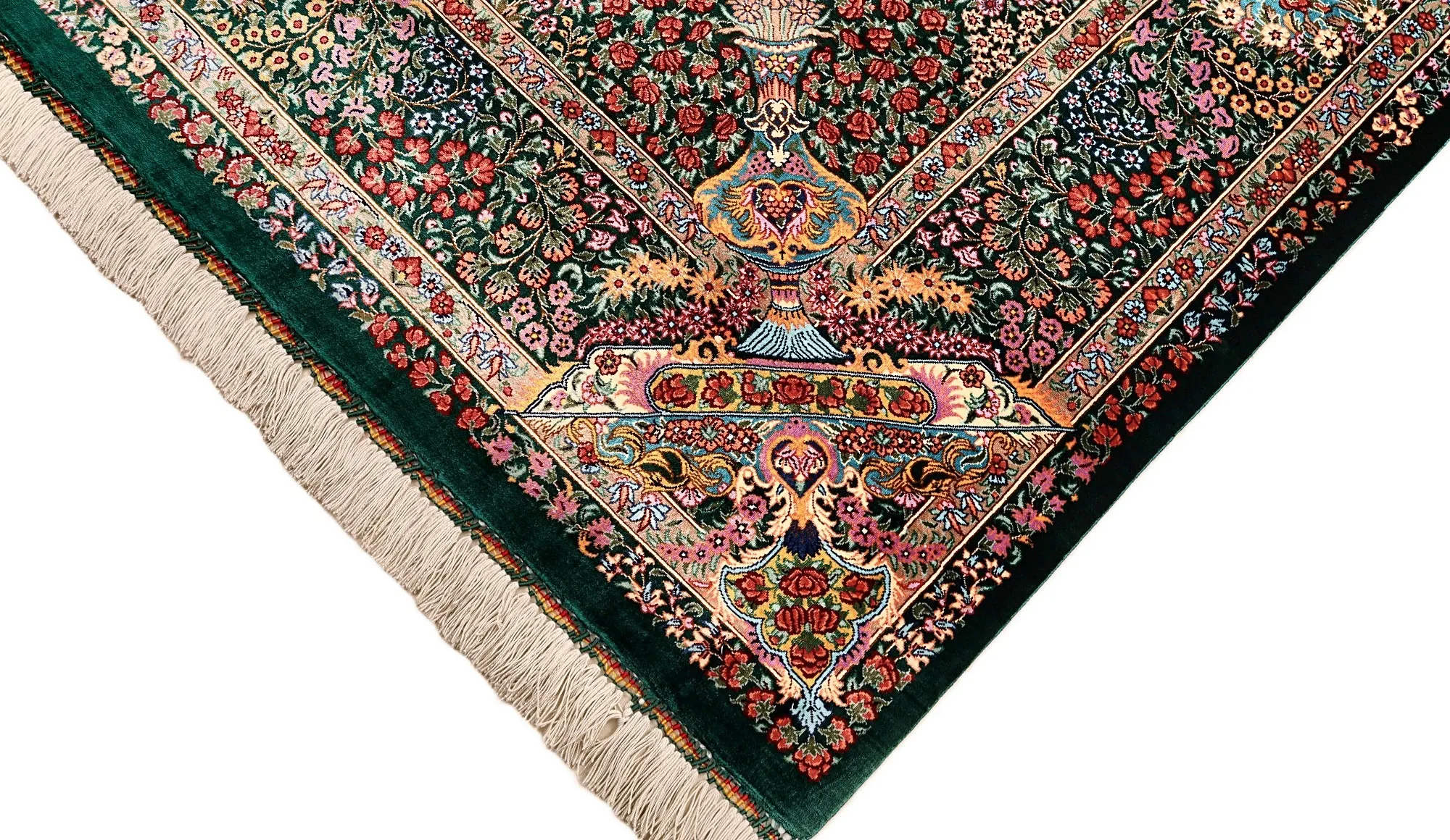 Qom Persian Rug — hand-knotted, 205 × 138 cm, Silk