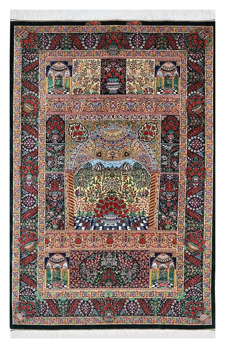 Hand-Knotted Silk Qom Persian Rug, 200 × 133 cm