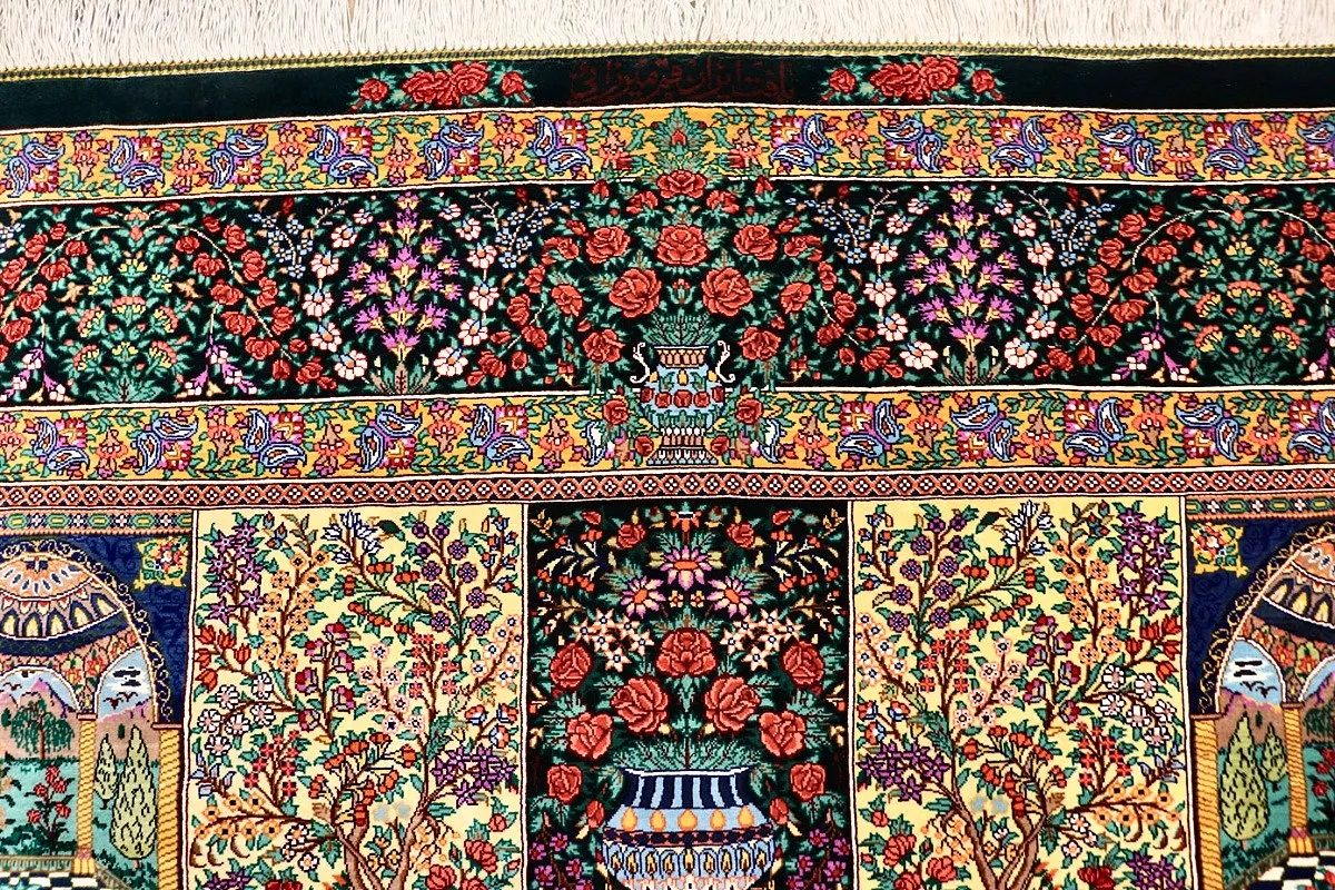 Hand-Knotted Silk Qom Persian Rug, 200 × 133 cm