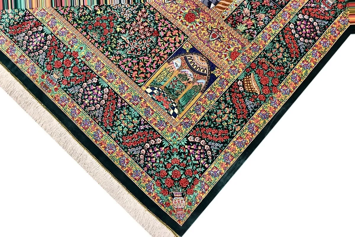 Hand-Knotted Silk Qom Persian Rug, 200 × 133 cm