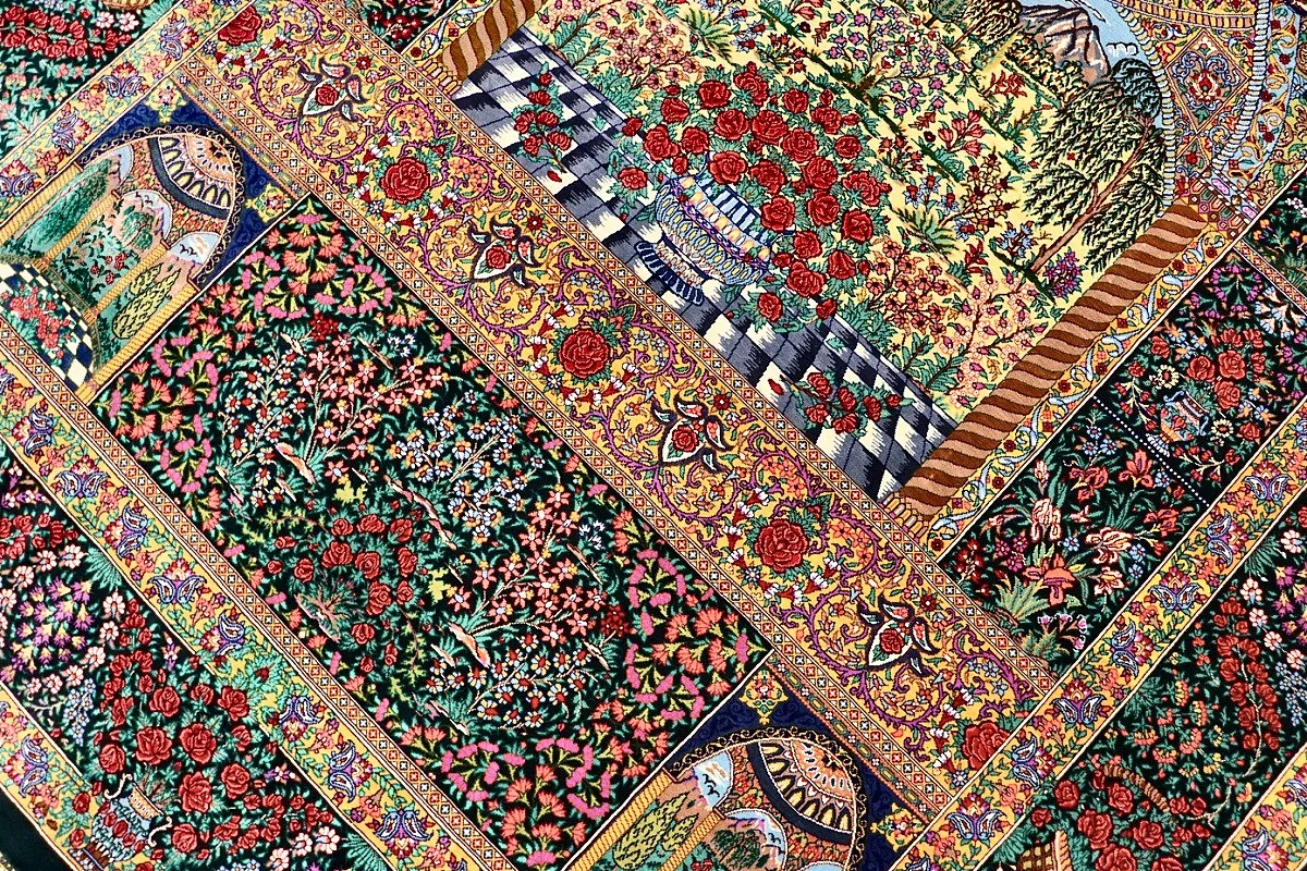 Hand-Knotted Silk Qom Persian Rug, 200 × 133 cm