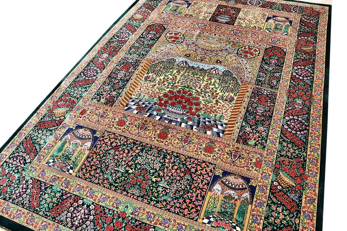Hand-Knotted Silk Qom Persian Rug, 200 × 133 cm