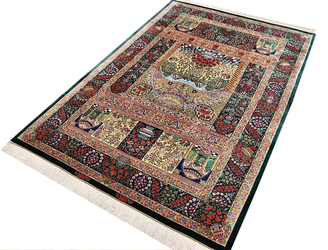 Hand-Knotted Silk Qom Persian Rug, 200 × 133 cm