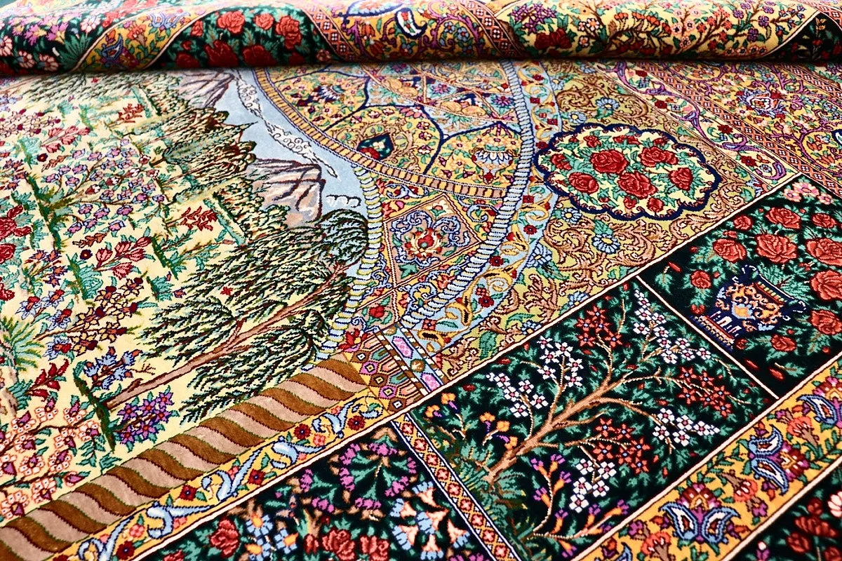 Hand-Knotted Silk Qom Persian Rug, 200 × 133 cm