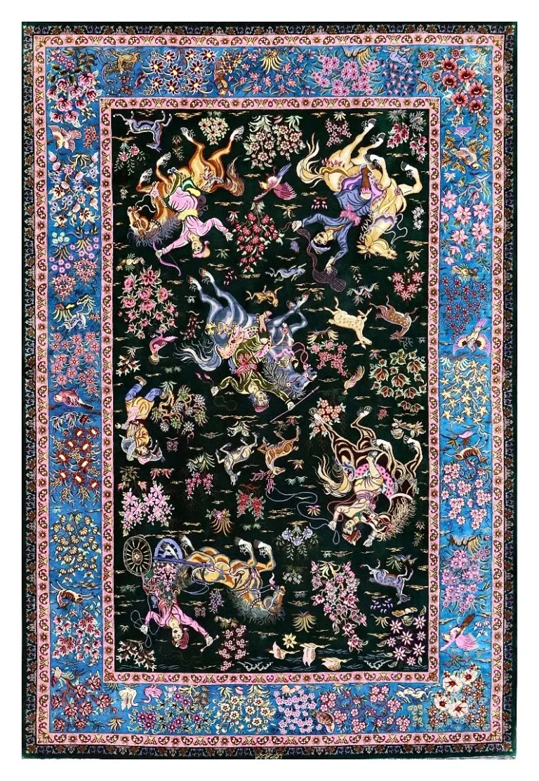 Qom Persian Rug — hand-knotted, 204 × 136 cm, Silk