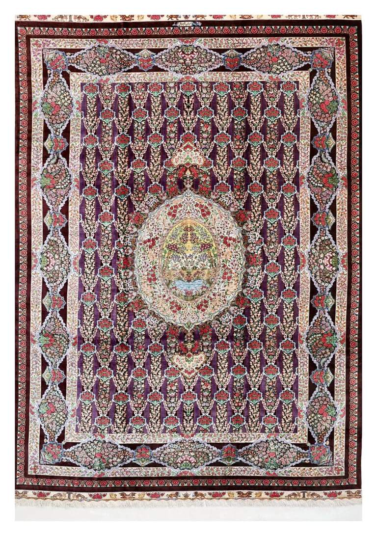 Qom Persian Rug — hand-knotted, 347 × 247 cm, Silk