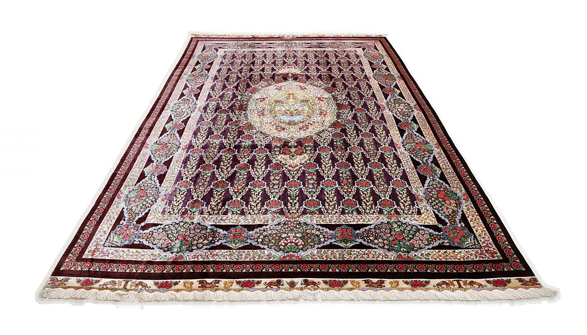 118129-01 Qom Persian Rug — hand-knotted, 347 × 247 cm, Silk