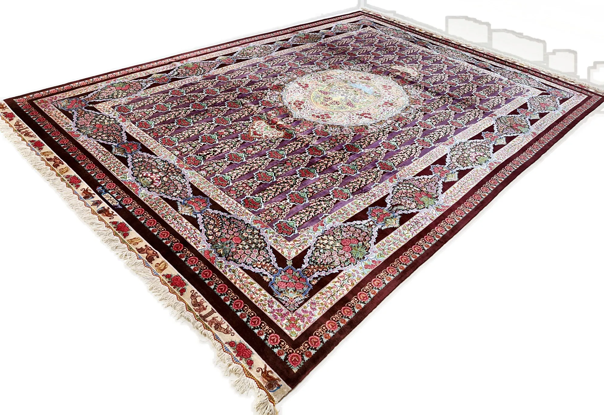 118129-06 Qom Persian Rug — hand-knotted, 347 × 247 cm, Silk