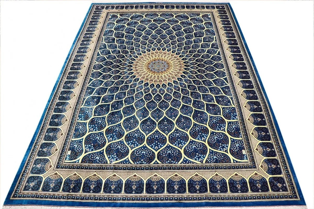 Qom Persian Rug — hand-knotted, 353 × 245 cm, Silk