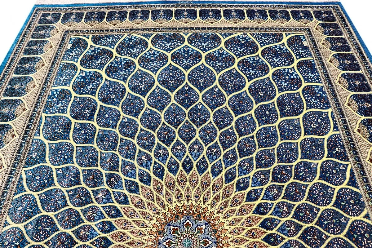 Qom Persian Rug — hand-knotted, 353 × 245 cm, Silk