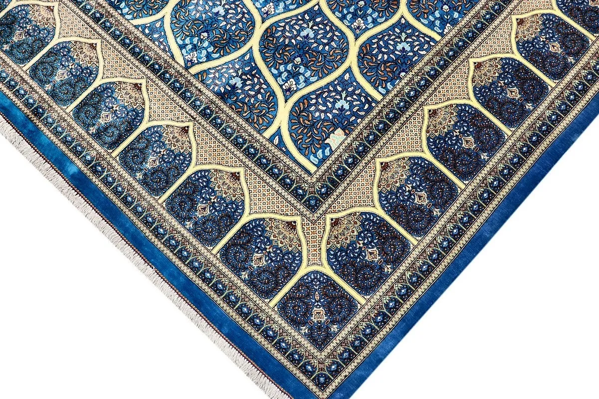 Qom Persian Rug — hand-knotted, 353 × 245 cm, Silk