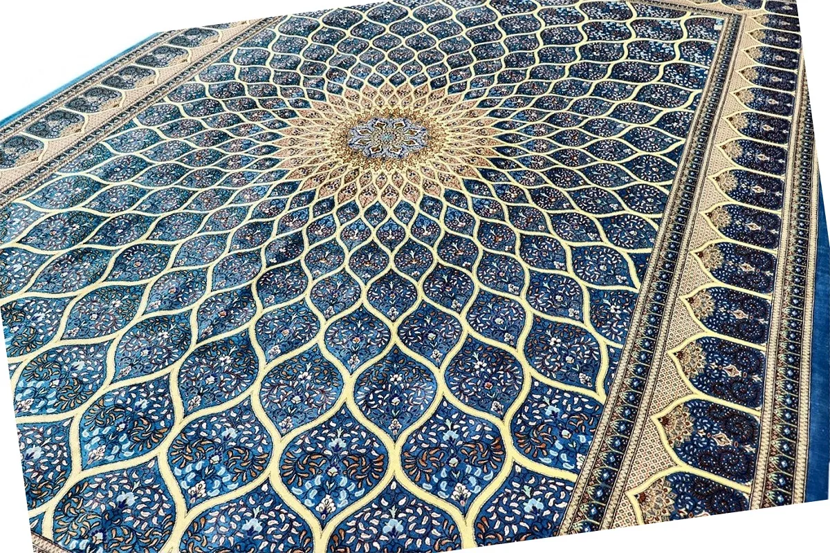 Qom Persian Rug — hand-knotted, 353 × 245 cm, Silk