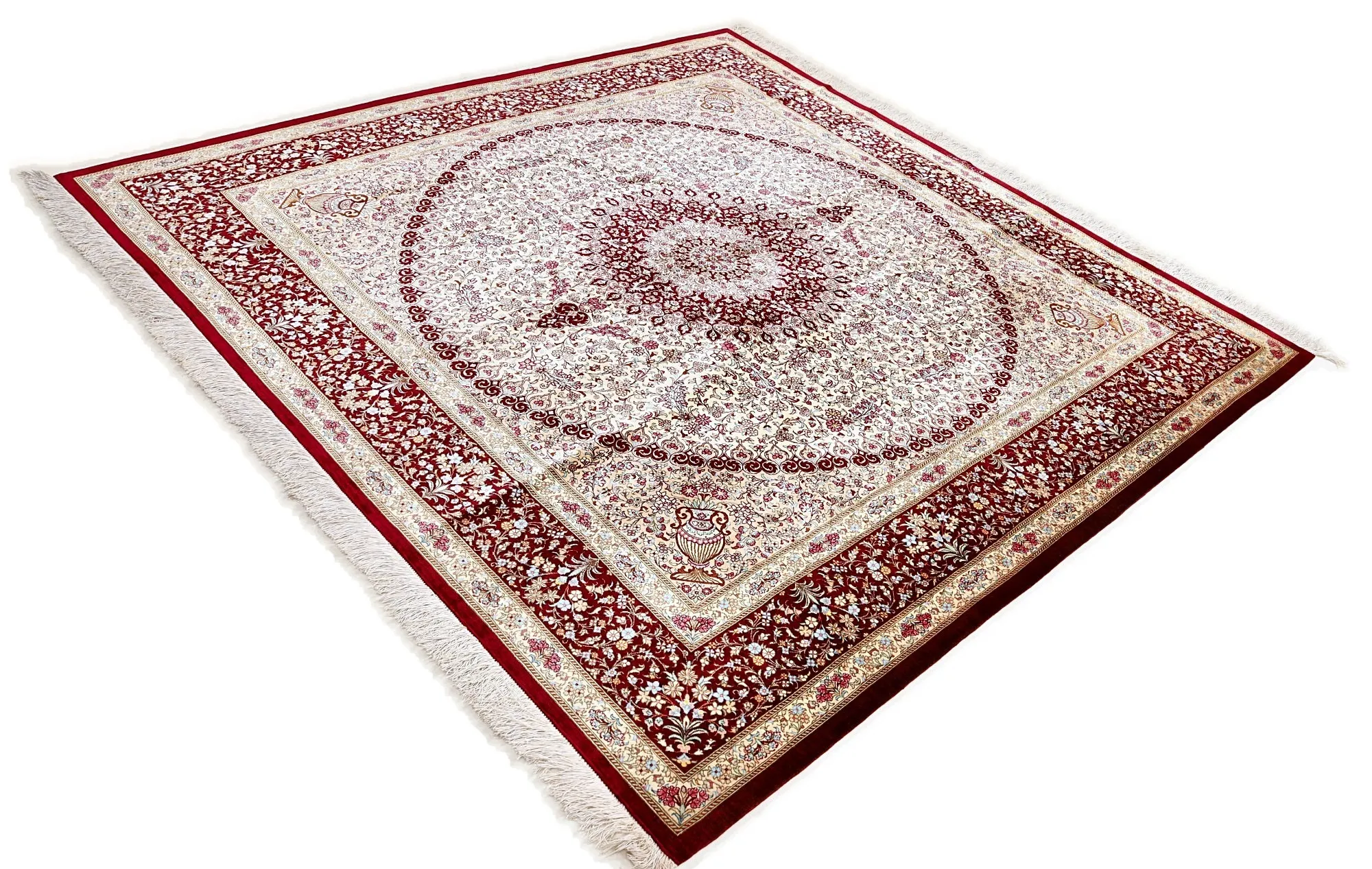 118133-02 Hand-Knotted Silk Qom Persian Rug, 193 × 193 cm