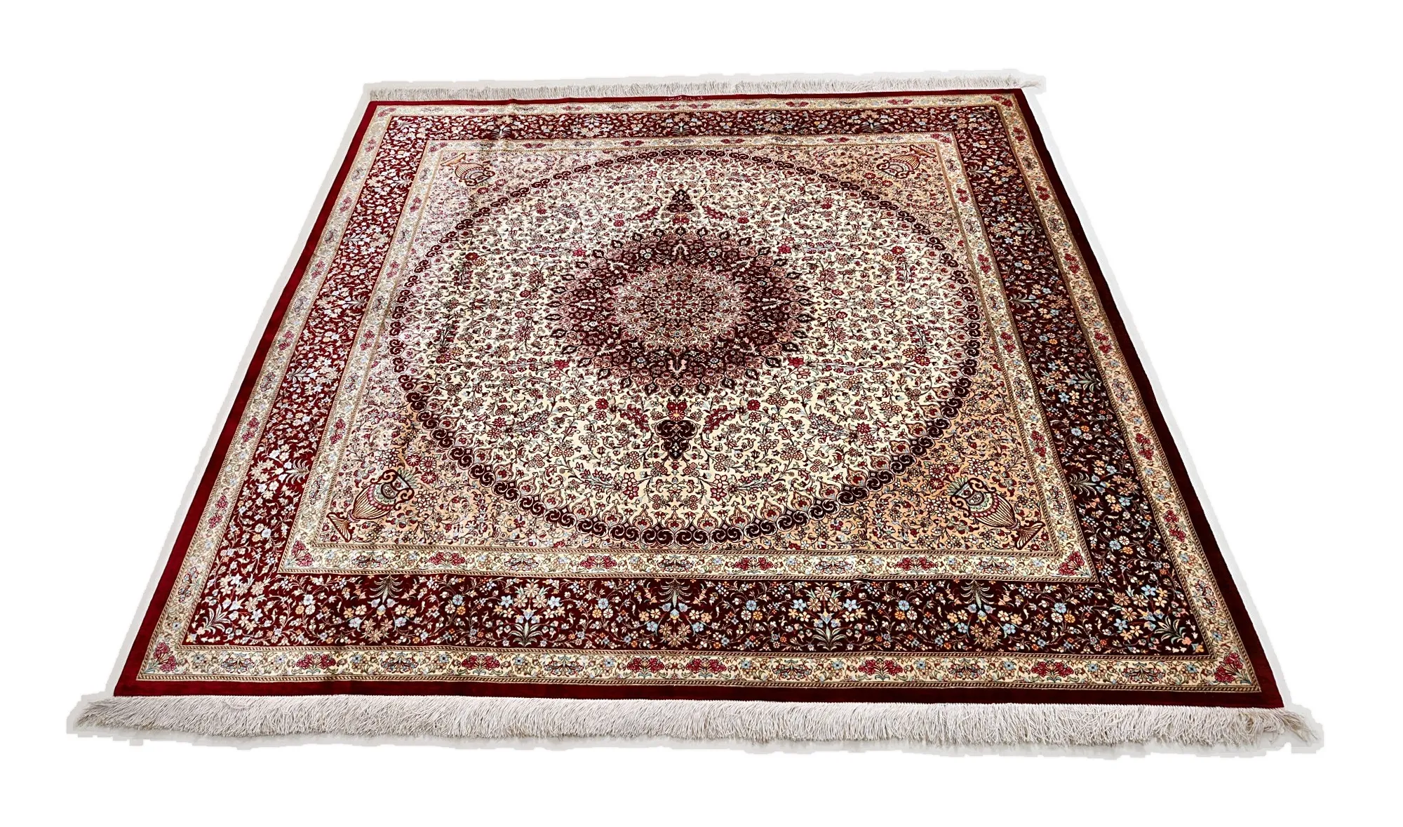 118133-03 Hand-Knotted Silk Qom Persian Rug, 193 × 193 cm
