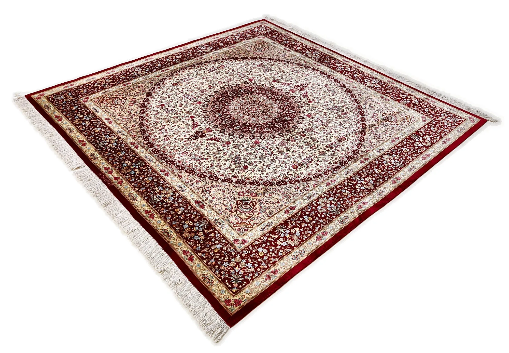 118133-07 Hand-Knotted Silk Qom Persian Rug, 193 × 193 cm