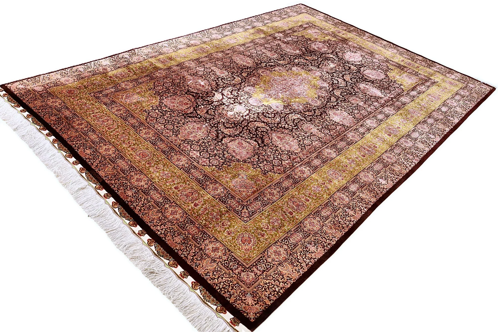 Qom Persian Rug — hand-knotted, 300 × 207 cm, Silk