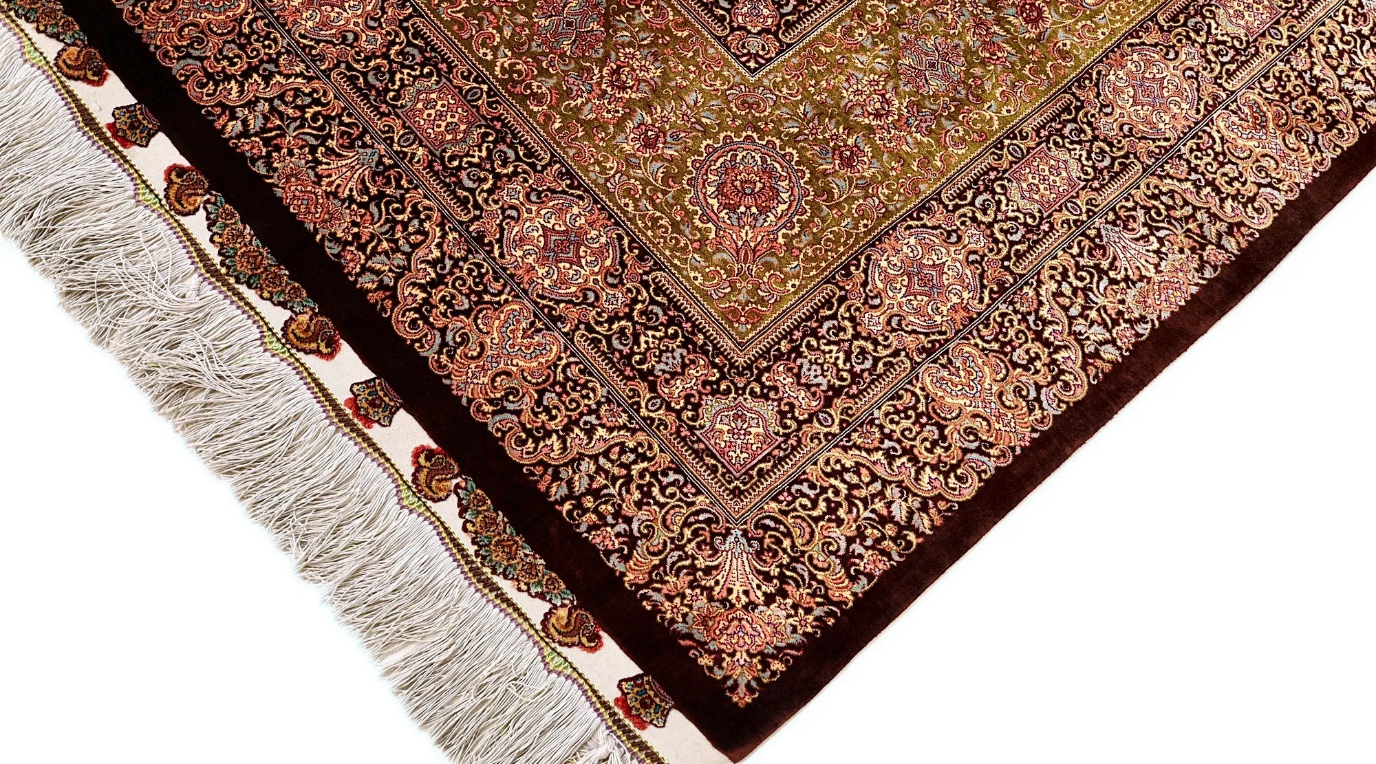 Qom Persian Rug — hand-knotted, 300 × 207 cm, Silk