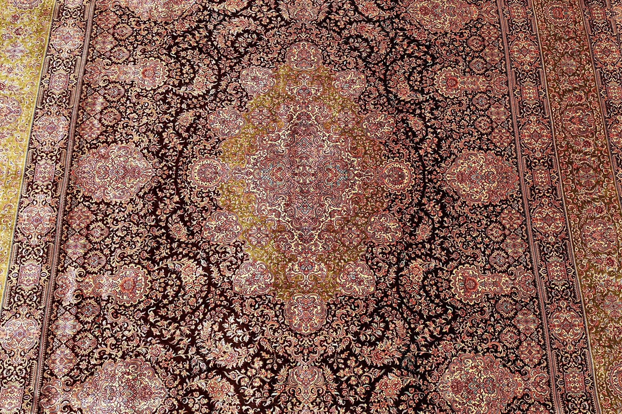 Qom Persian Rug — hand-knotted, 300 × 207 cm, Silk